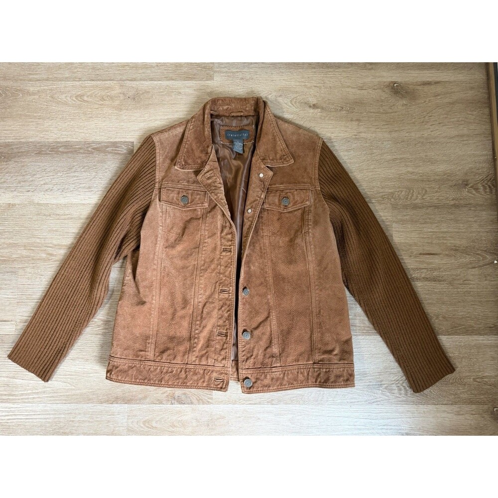 Vintage Y2K Relativity Leather And Knit Brown Jacket Women’s Size Large Fall